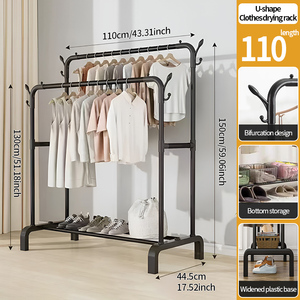 Nâng cấp đôi-rod kim loại vải <span class=keywords><strong>Rack</strong></span> với <span class=keywords><strong>Hooks</strong></span> đa chức năng chống gỉ may Giá quần áo Organizer <span class=keywords><strong>Rack</strong></span> cho phòng ngủ - Product Image 5