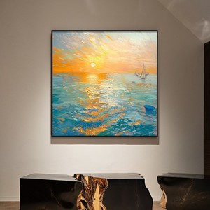 Peinture à l'huile soleil levant sur toile, art abstrait 3D fait main, décoration paysagère pour salon et mur de canapé - Product Image 5