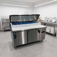 Table de préparation de sandwichs de haute qualité avec réfrigérateur, comptoir de présentation en verre à refroidissement direct commercial, plan de travail pour pizzas, réfrigérateur