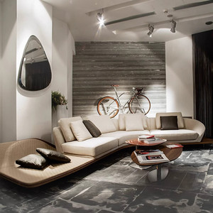 Irregular Curved Italian Light Luxury Genuine Leather Sofa for Large Living Room Hall Villa Designer Couch - Product Image 1