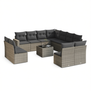 Grand ensemble de canapés de jardin modulaires en rotin gris, mobilier d'extérieur, 10 places, design contemporain - Product Image 1