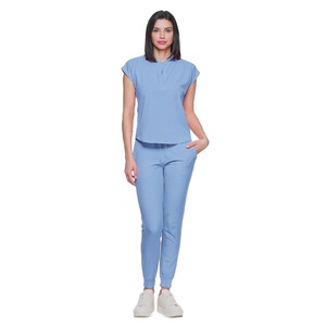 Women Sleeveless Stand Up Collar Scrub Set Moisture Wicking Knitted Split Uniform For Doctor Nurse Receptionist - Product Image 2