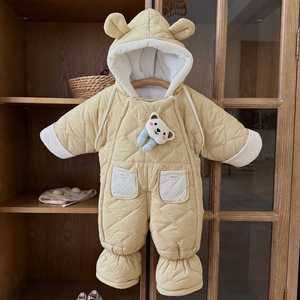 ชุดหมีแบบมีฮู้ดหูหมีสำหรับทารกแรกเกิดชุดหมีมีซิปผ้าฟลีซสำหรับเด็กทารกชุดกันหิมะแบบสวมให้ความอบอุ่นในฤดูหนาวออกแบบได้ตามต้องการ - Product Image 1