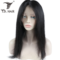 Perruque Lace Front Wig cheveux naturels vierges — TD, cheveux humains péruviens, couleur noire naturelle, soyeuse, lisses, ligne de cheveux, en Stock