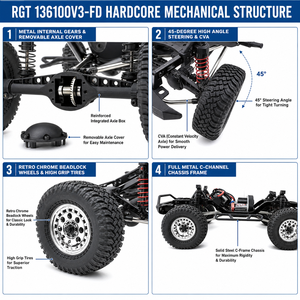 RGT 136100V3-FD CRUISER RC-4 1/10 Vintage Bronco RC <span class=keywords><strong>Rock</strong></span> Crawler 4WD avec essieu métallique intégré pour ESC, camion RTR, chargeur - Product Image 3