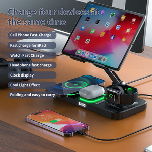 Adaptateurs CarPlay sans <span class=keywords><strong>fil</strong></span>, chargeur magnétique sans <span class=keywords><strong>fil</strong></span> 30W pour tablette, montre, station de charge sans <span class=keywords><strong>fil</strong></span> pliable 6 en 1 <span class=keywords><strong>avec</strong></span> lampe - Product Image 4