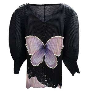 Haut de perle d'ongle imprimé avancé pour le tempérament de nouveau style des femmes, manteau à manches longues à col rond réduisant l'âge - Product Image 5