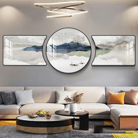 Ensemble d'art mural moderne en 3 pièces, motifs abstraits variés avec panneau central rond pour la décoration du salon, de l'hôtel ou du bureau
