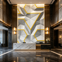 Revêtement mural en PVC imperméable à haute brillance pour projet d'aménagement intérieur de bureau, motif géométrique triangulaire 3D, panneau mural en marbre UV