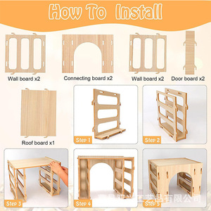 Wooden Rabbit Hutch With <b>Hay</b> <b>Feeder</b> And Tunnel For Small Pets Durable Mdf Easy To Clean - Product Image 3
