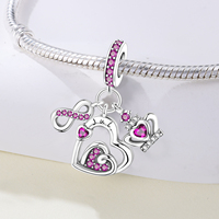 Abalorios colgantes de aleación chapados en plata, clásicos, con corona de corazón y piedra de nacimiento de 12 meses, con circonitas de colores, compatibles con pulseras europeas tipo serpiente