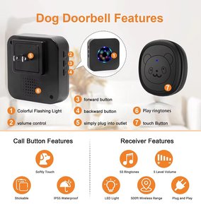 Timbre Inalámbrico Inteligente KONLEN para Entrenamiento de Perros, Botón de Aprendizaje para Ir al Baño, Sistema de Alerta para Puerta de Mascotas y Timbre para Perros - Product Image 3
