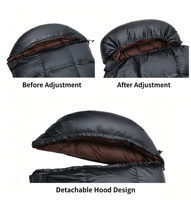 Sac de couchage de camping 4 saisons ultraléger, sac de couchage enveloppant en duvet de canard avec sac de compression