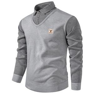 Logo personalizzato Oem abiti foderati in pile a righe a maniche lunghe con scollo a V in maglia maglia Casual Pullover <span class=keywords><strong>Polo</strong></span> lavorato a maglia Top - Product Image 4