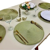 En gros, Napperon de table rond moderne style nordique en jute tressée verte, isolant thermique et anti-brûlure, pour table à manger occidentale, également dessous de verre