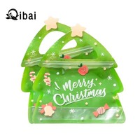 Qibai Creative Bonbons en forme de sapin de Noël pour biscuits, collations, sacs cadeaux, en PP résistant à l'humidité, pour photos et fruits de paix, pour offrir