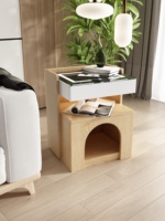 Table de chevet multifonctionnelle en bois pour animaux et humains avec niche pour chat, chargeur sans fil pour chambre à coucher