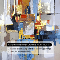 Art mural abstrait de ville peint à la main, peinture à l'huile au couteau avec feuille d'or, cadre pour décoration maison hôtel
