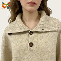 Pull-over décontracté pour femme à col rabattu avec détails boutonnés, manches longues, couleur unie, coupe ample, personnalisable avec logo CG - Fournisseur
