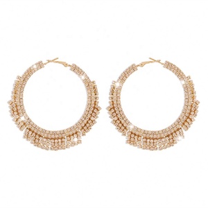 European American Retro Style Alloy Geometric Earrings Exaggerated Claw <b>Chain</b> Rhinestone Tassel Large Circle Hoop Sexy - Product Image 6