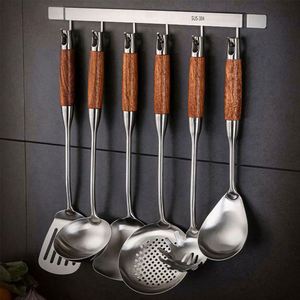 High Quality <b>Kitchen</b> Utensil Set 304 Stainless Steel Grade Ladle Spatula Soup Spoon with Natural Wood Handles - Product Image 4