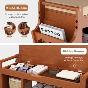 SENYU Wood <b>Shoe</b> <b>Bench</b> with Cushion <b>Storage</b> 2 Tier Entryway Organizer Modern Furniture for Home Living Room - Product Image 3