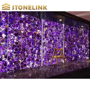 Stonelink, losas de piedras preciosas semipreciosas de ágata púrpura pulida translúcida con retroiluminación Natural personalizada para azulejos, tapas de tocador - Product Image 3