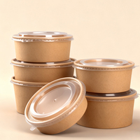 Bols à salade en papier jetables écologiques imprimés sur mesure avec couvercle, noirs, pour fêtes et plats à emporter (MOQ 1000)