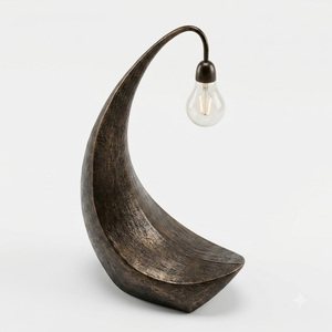 Lámpara de Mesa Escultural con Forma de Luna Creciente Abstracta, Estilo Industrial Wabi Sabi, Lámpara de Escritorio de Bronce Antiguo, Decoración Artística para el Hogar, Iluminación - Product Image 4