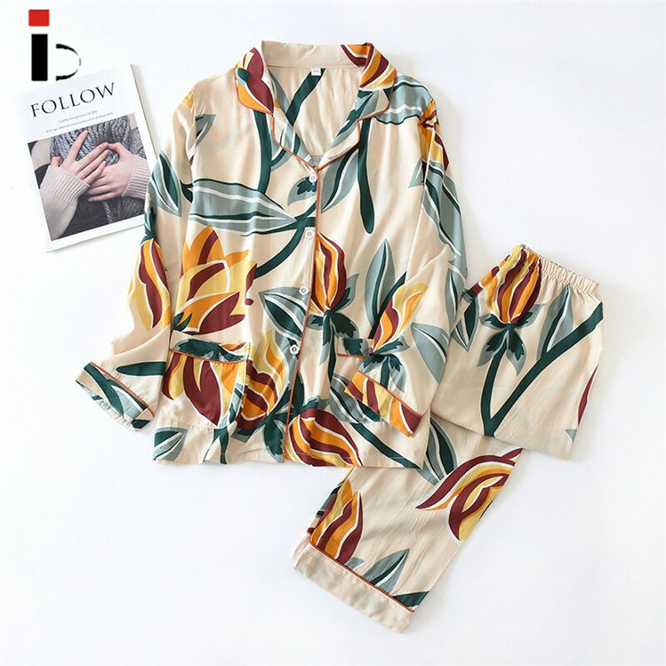 Комплект из двух предметов для женщин, тонкая пижама из вискозы с длинным рукавом, хлопковая одежда для сна, длинная Хлопковая пижама, на заказ