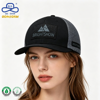 Gorra Trucker Negra de Fábrica OEM ODM BSCI con Parche de Montaña Desmontable y Malla Trasera Gris para Deportes Casuales al Aire Libre
