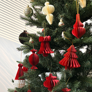 Lot de sapins de Noël en papier en gros, décorations 3D en nid d'abeille et ornements suspendus pour <span class=keywords><strong>les</strong></span> fêtes de fin d'année, vente au détail, logo personnalisé disponible - Product Image 6
