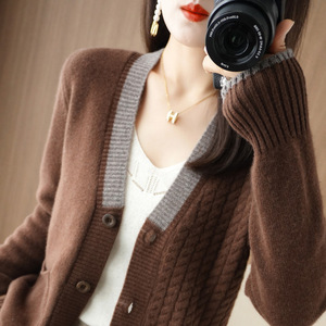 Suéter largo Cárdigan para mujer, suéteres de cuello en v con botón - Product Image 6