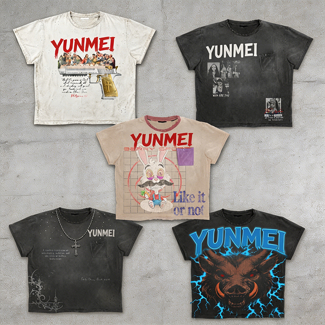 Senzhou Heavyweight Cropped T-shirt Custom Streetwear Graphic DTG Print Acid Wash Rhinestone Men Oversized Acid Wash t Shirt