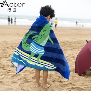 <span class=keywords><strong>Serviette</strong></span> <span class=keywords><strong>de</strong></span> <span class=keywords><strong>bain</strong></span> à capuche en microfibre avec imprimé requin pour enfant, Poncho <span class=keywords><strong>de</strong></span> plage pour garçon - Product Image 4