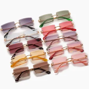 Fashion Designer Ladies Womens Square Rimless Rectangle Frames Gradient Shades Sunglasses