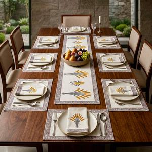 Premium Quality Hand Block Printed Table Mat Set with Matching <b>Runner</b> for Dining Table Home Decor Available At Wholesale Price - Product Image 6