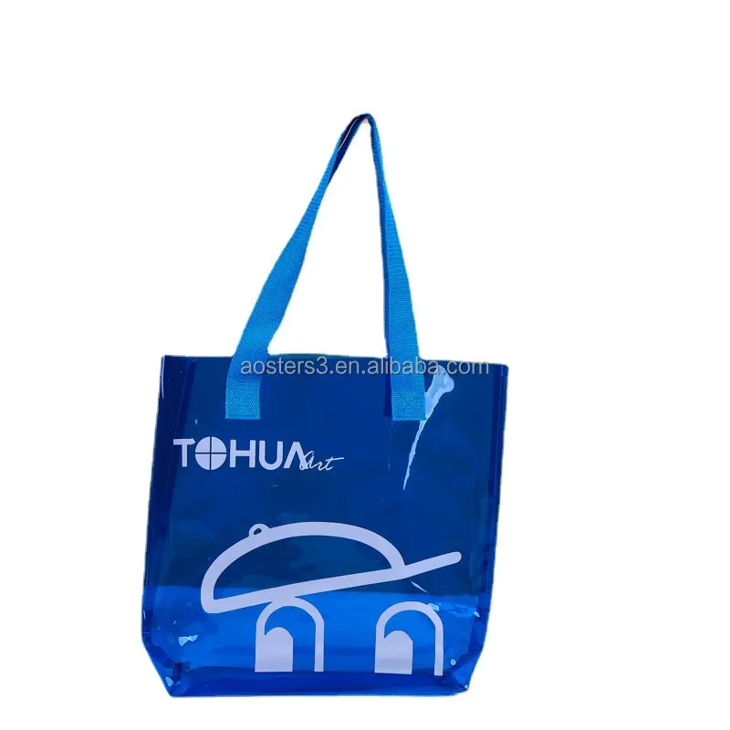 Pvcトートショッピングバッグ再利用可能なショッピングバッグプラスチックありがとうプラスチックギフトバッグ
