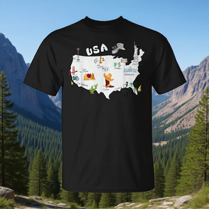 T-shirt avec les monuments du paysage américain, noir, unisexe, col rond, manches courtes, promotionnel - Product Image 2