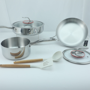 Chef's Classic Juego de utensilios de cocina modernos de acero inoxidable de 7 piezas Fondo de inducción <span class=keywords><strong>3</strong></span> capas Gas Logotipo personalizable Tapa de vidrio templado - Product Image 1