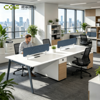 Poste de travail moderne en MDF avec cloison, bureaux ergonomiques réglables à 4 pieds pour 4 personnes, postes de travail personnalisables