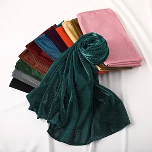 皱纹头巾冬季围巾长头巾12色纯色涤纶金属色时尚头带70 * 175厘米女式围巾