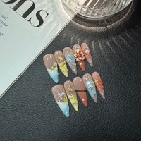 Ongles 3D inspirés de la dopamine, peints à la main, pointes longues et pointues, design coquillage sculpté, faits à la main, réutilisables