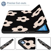 Coque de protection en TPU pour iPad Air 2 9,7 pouces 6e/5e génération, type cadre rabattable, avec emplacement pour stylet, fonction veille/réveil automatique, motif fleur noire personnalisé