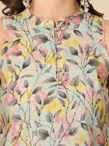 Kurti Tradicional Indio con Estampado Floral, de Poliéster, sin Mangas, para Mujer, Cuello Redondo, Corte Recto, Casual, Elegante, para Oficina - Product Image 6