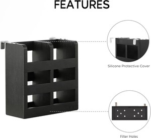 Escurridor de Platos Plegable de Bambú Negro de 2 Niveles, Escurridor de Platos Plegable con Juego de Porta Utensilios - Product Image 5