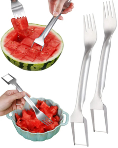 Vente en gros de fourchettes à pastèque 2 en 1, couteau à découper professionnel, fourchettes à fruits en acier inoxydable pour les cubes - Product Image 4
