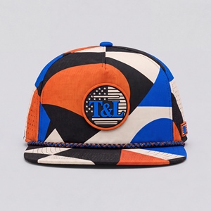 Casquette de golf géométrique multicolore noire, orange, bleue, imperméable, avec patch en PVC et cordon, 5 panneaux, perforée, respirante, pour homme et femme, idéale pour l'extérieur - Product Image 2