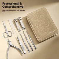 Ensemble professionnel de manucure et pédicure 9 pièces en acier inoxydable, coupe-ongles, pince à cuticules avec étui en cuir, cadeau de voyage