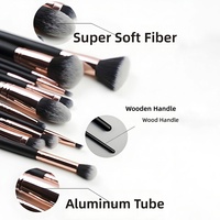 Ensemble de 16 pinceaux de maquillage professionnels transfrontaliers à manche en bois noir et poils synthétiques – Kit complet pour maquilleurs professionnels